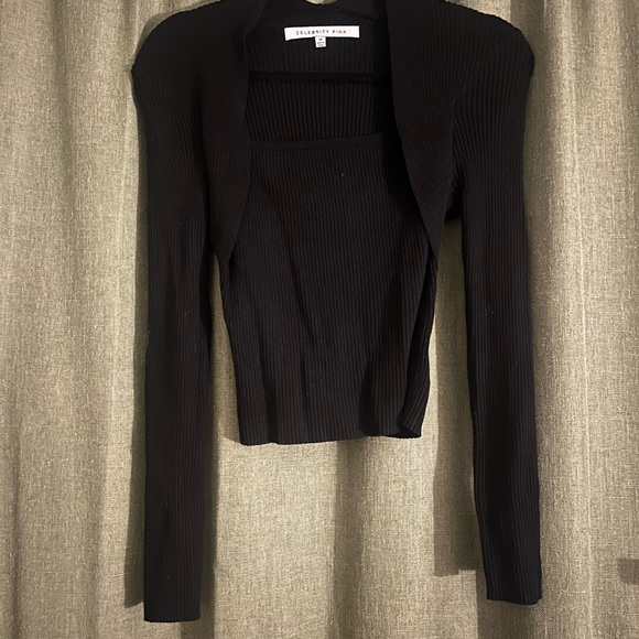 Celebrity Pink Tops - Celebrity Pink Black Ribbed Top